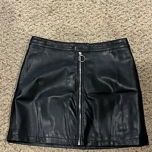 Black Leather Skirt with Zipper